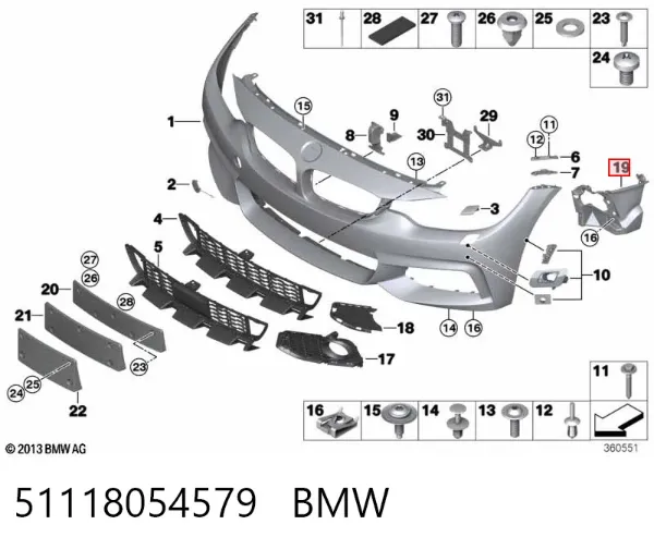 Кронштейн крепления противотуманной фары левой 51118054579 BMW