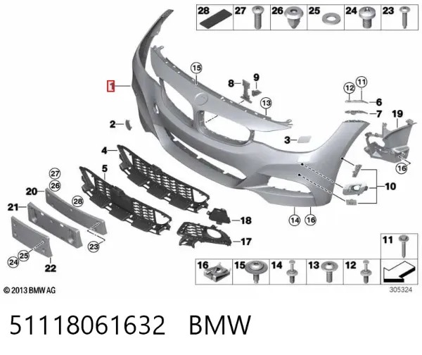 Передний бампер 51118061632 BMW