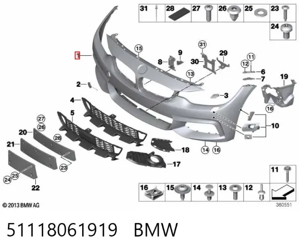 Передний бампер 51118061919 BMW