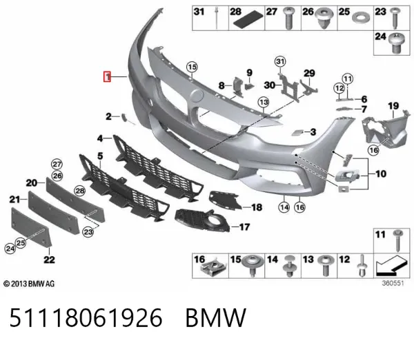 Передний бампер 51118061926 BMW