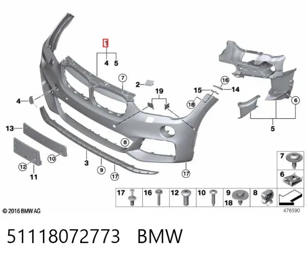 Передний бампер 51118072773 BMW