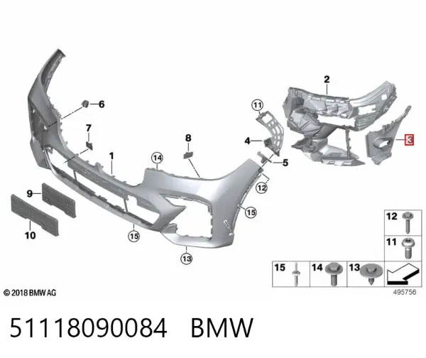 Дефлектор переднего бампера правый 51118090084 BMW