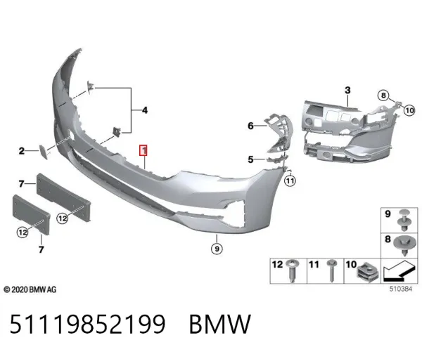Передний бампер 51119852199 BMW