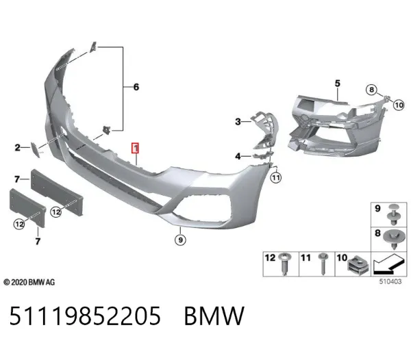 Передний бампер 51119852205 BMW