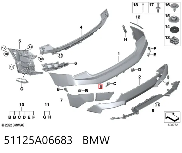 Накладка бампера заднего левая 51125A06683 BMW