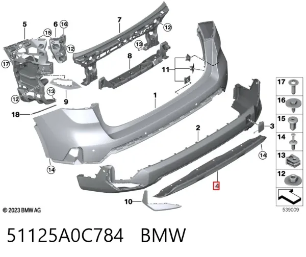 Спойлер заднего бампера 51125A0C784 BMW