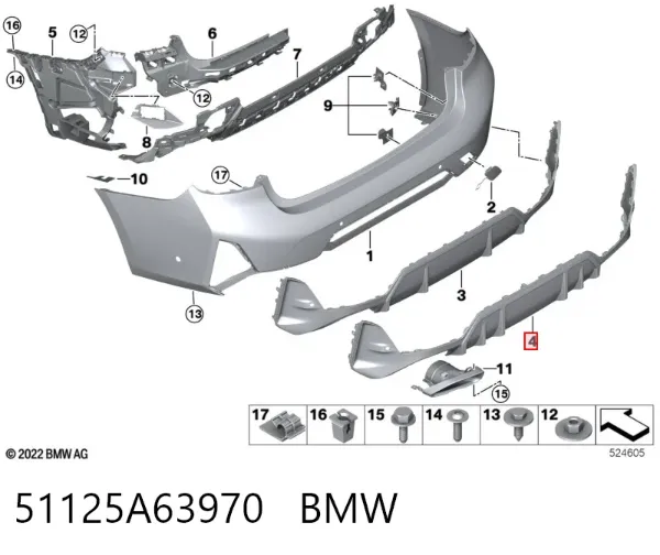 Нижняя часть заднего бампера 51125A63970 BMW