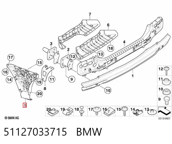 Кронштейн бампера заднего внешний левый 51127033715 BMW