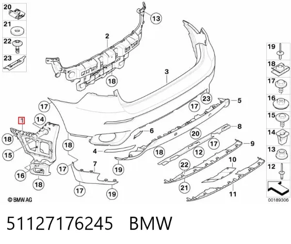 Кронштейн бампера заднего внешний левый 51127176245 BMW