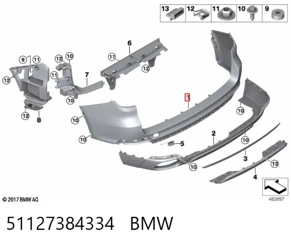 Задний бампер 51127384334 BMW