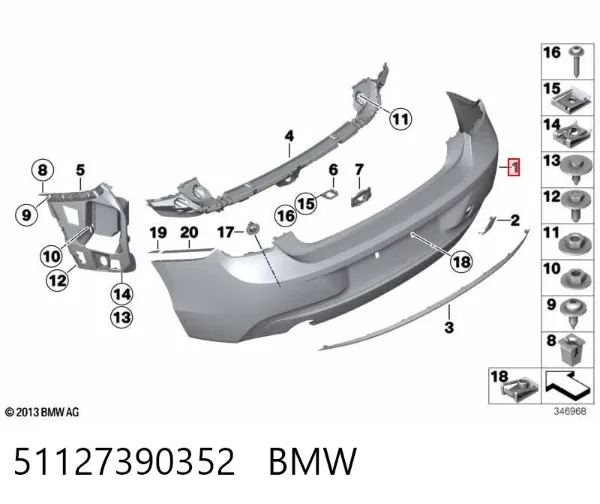 Задний бампер 51127390352 BMW