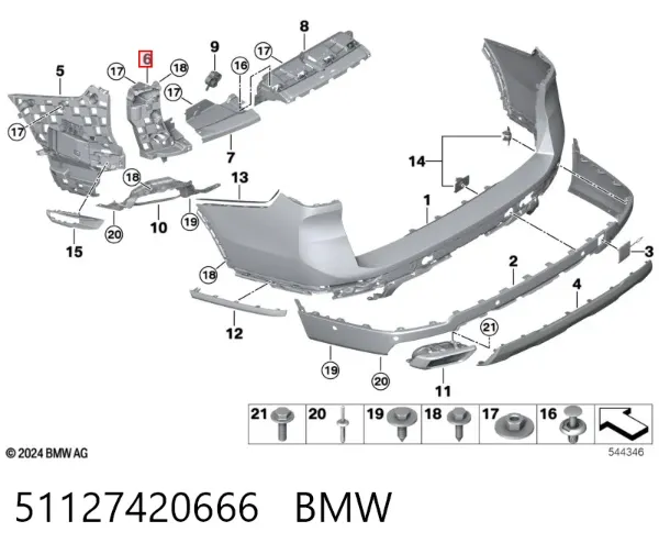 Кронштейн бампера заднего правый 51127420666 BMW