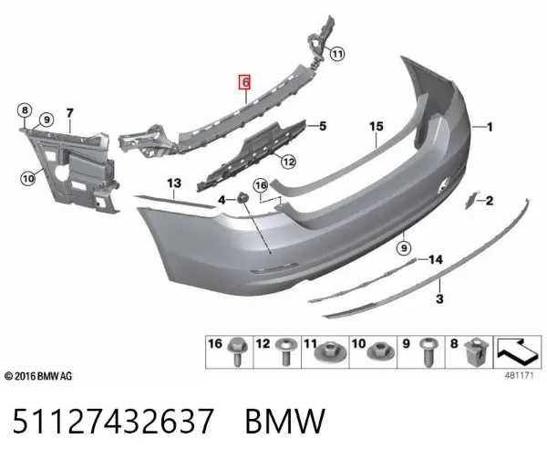 Кронштейн бампера заднего центральный 51127432637 BMW
