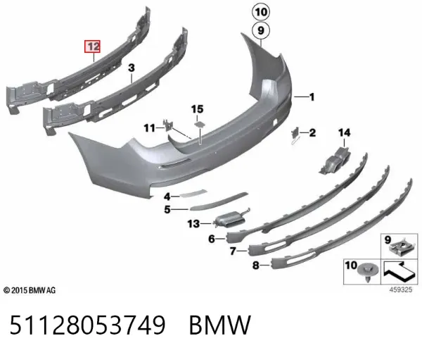 Усилитель заднего бампера 51128053749 BMW