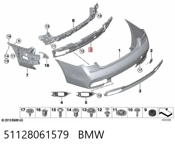 Кронштейн бампера заднего центральный 51128061579 BMW