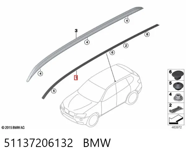 Молдинг крыши правый 51137206132 BMW