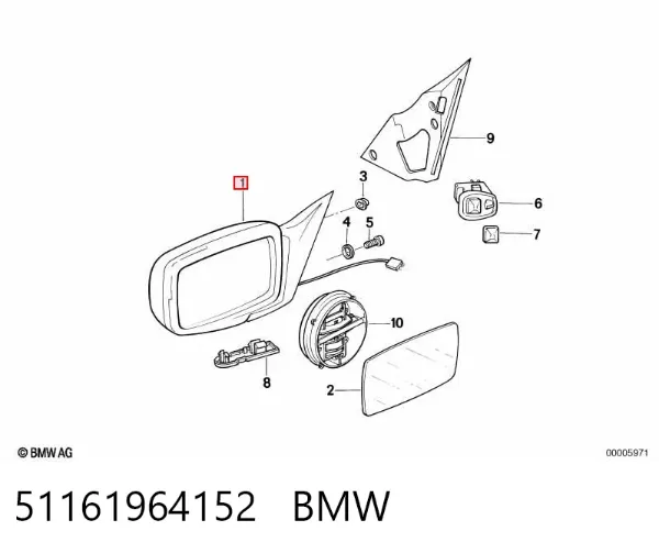 Правое зеркало 51161964152 BMW