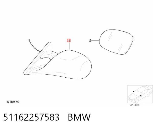 Левое боковое зеркало 51162257583 BMW