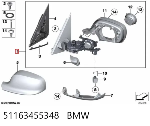 Правое зеркало 51163455348 BMW