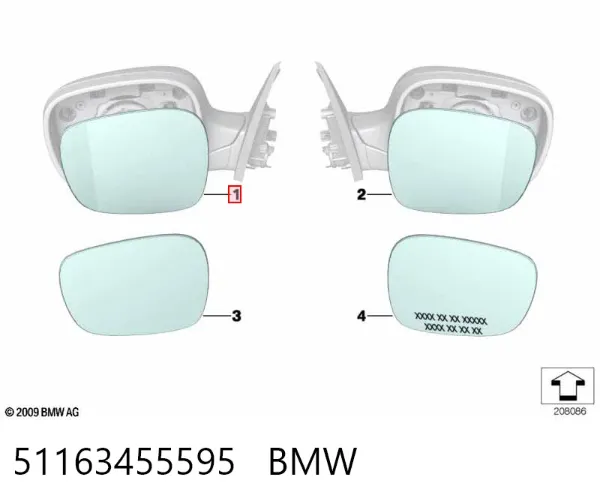 Стекло левого зеркала заднего вида 51163455595 BMW
