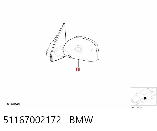 Правое зеркало 51167002172 BMW