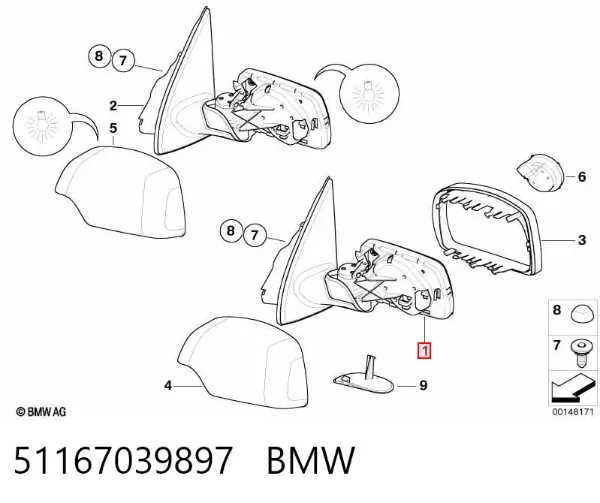 Левое боковое зеркало 51167039897 BMW