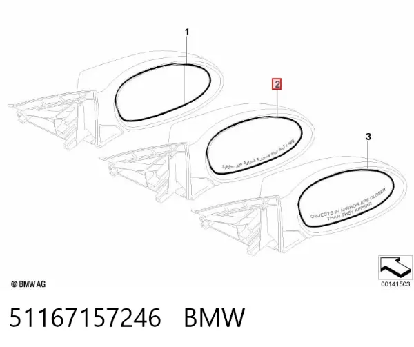 Стекло правого зеркала заднего вида 51167157246 BMW