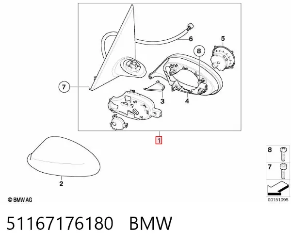 Правое зеркало 51167176180 BMW