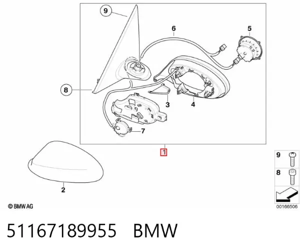 Левое боковое зеркало 51167189955 BMW