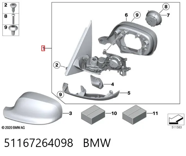 Правое зеркало 51167264098 BMW