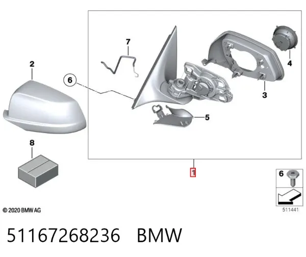 Правое зеркало 51167268236 BMW