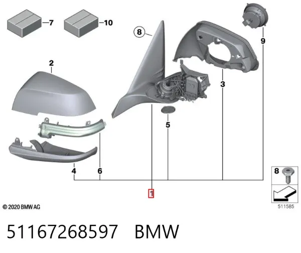 Левое боковое зеркало 51167268597 BMW