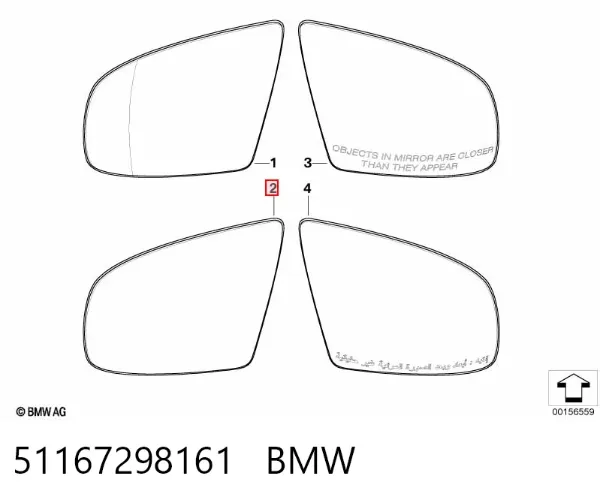 Стекло левого зеркала заднего вида 51167298161 BMW