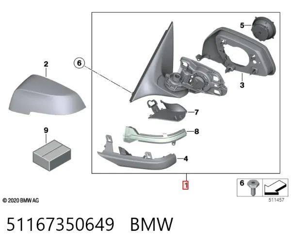 Левое боковое зеркало 51167350649 BMW