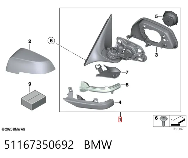 Правое зеркало 51167350692 BMW