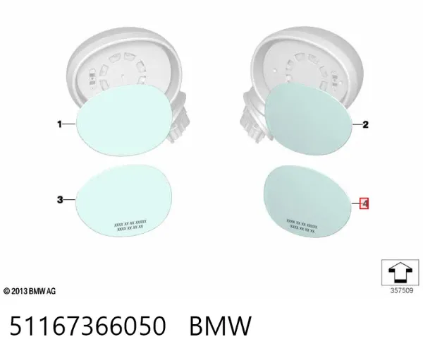 Стекло правого зеркала заднего вида 51167366050 BMW