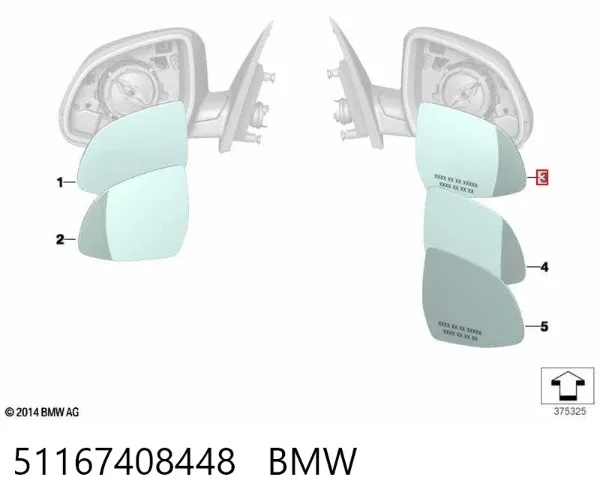 Стекло правого зеркала заднего вида 51167408448 BMW
