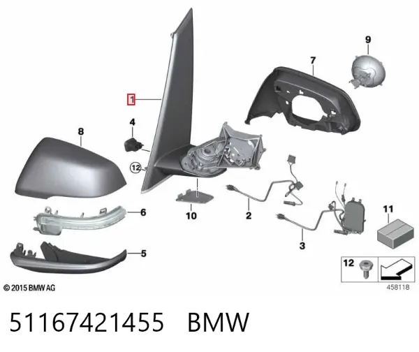 Левое боковое зеркало 51167421455 BMW