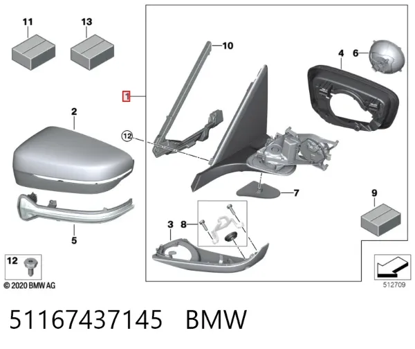 Левое боковое зеркало 51167437145 BMW