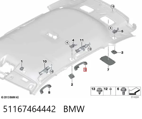 Ручка крыши салона 51167464442 BMW
