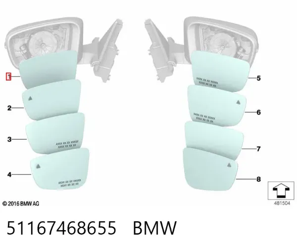 Стекло левого зеркала заднего вида 51167468655 BMW