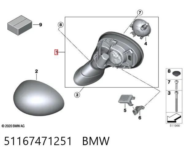 Левое боковое зеркало 51167471251 BMW