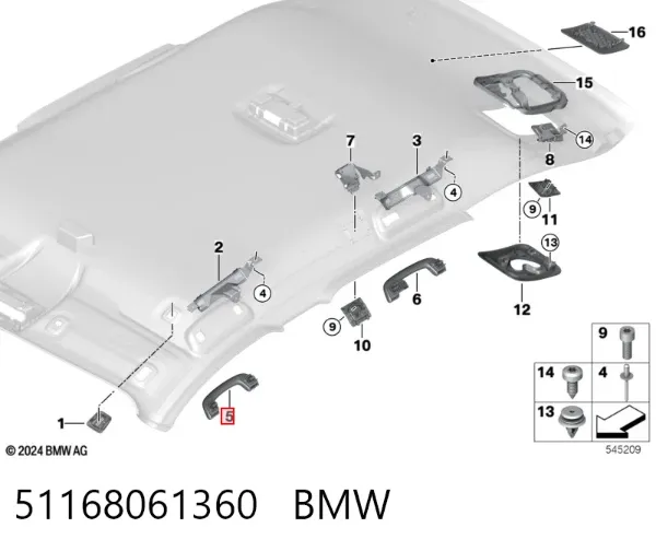Ручка крыши салона 51168061360 BMW