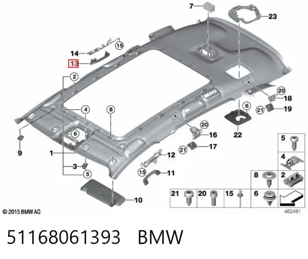 Ручка крыши салона 51168061393 BMW