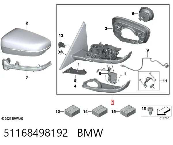 Правое зеркало 51168498192 BMW