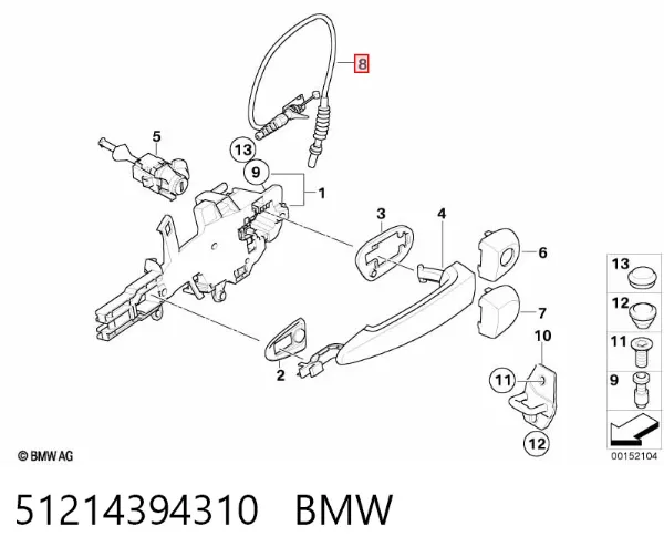 Трос (тяга) открывания замка двери передней 51214394310 BMW