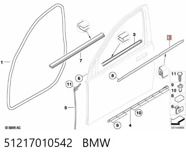 Молдинг опускного стекла двери передней правой 51217010542 BMW