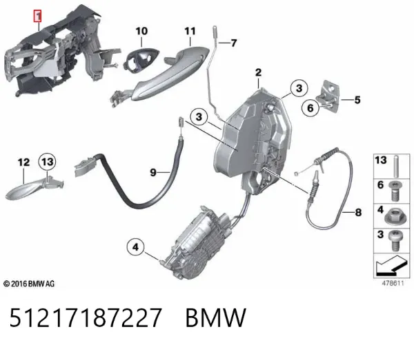 Держатель наружной ручки двери задней левой 51217187227 BMW