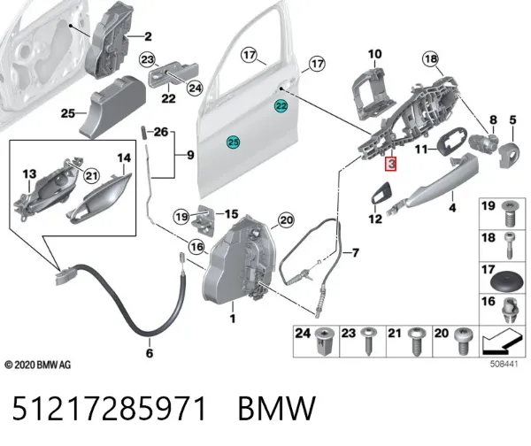 Держатель наружной ручки двери передней левой 51217285971 BMW