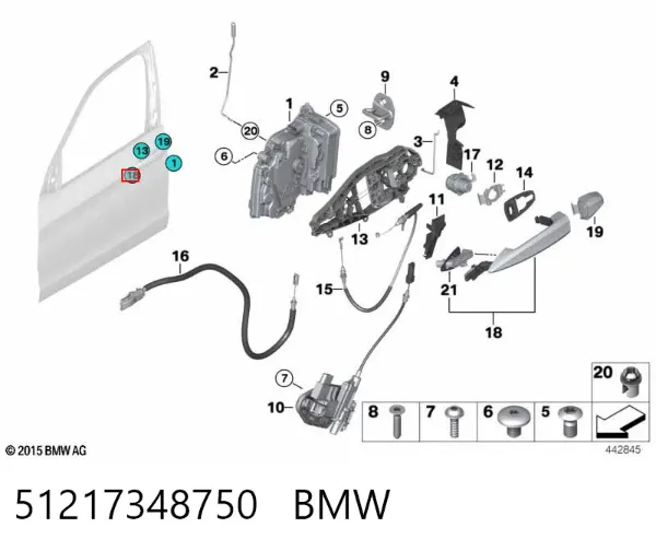 Ручка двери передней наружная правая 51217348750 BMW